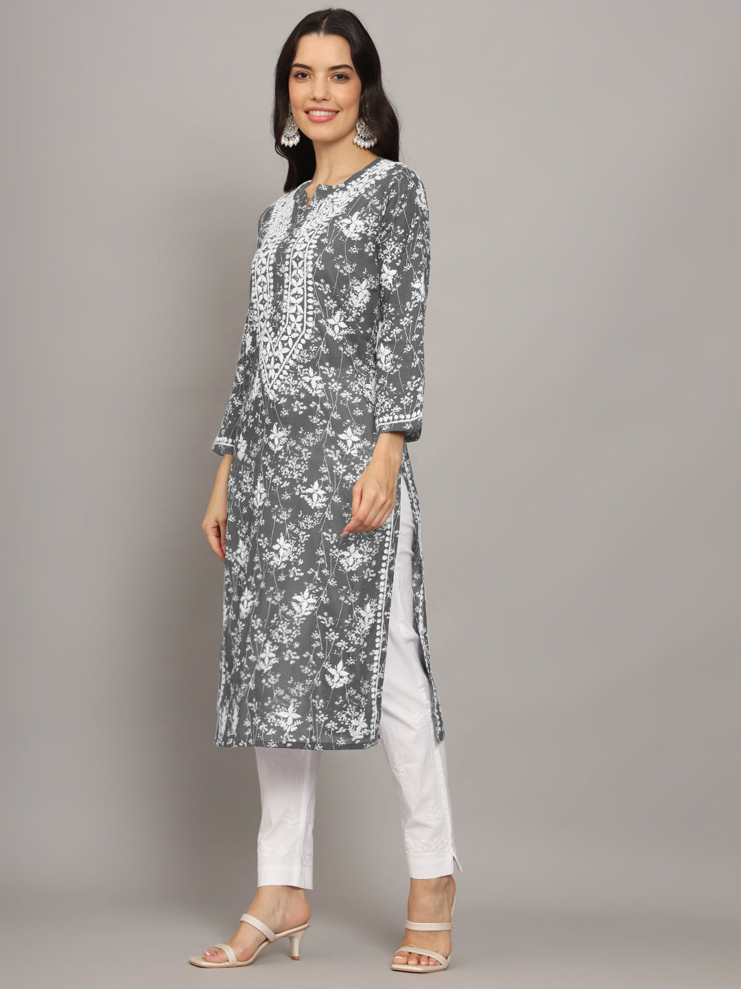 Hand Embroidered Chikankari Mulmul Cotton Straight Kurta- PC4041