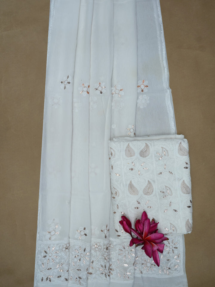 Women Hand Embroidered Chikankari Viscose Georgette Dressmaterial PC4124-WHITE8