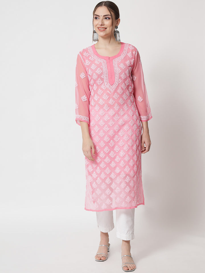 Hand Embroidered Chikankari Georgette Straight Kurta With Matching Slip- PC3484