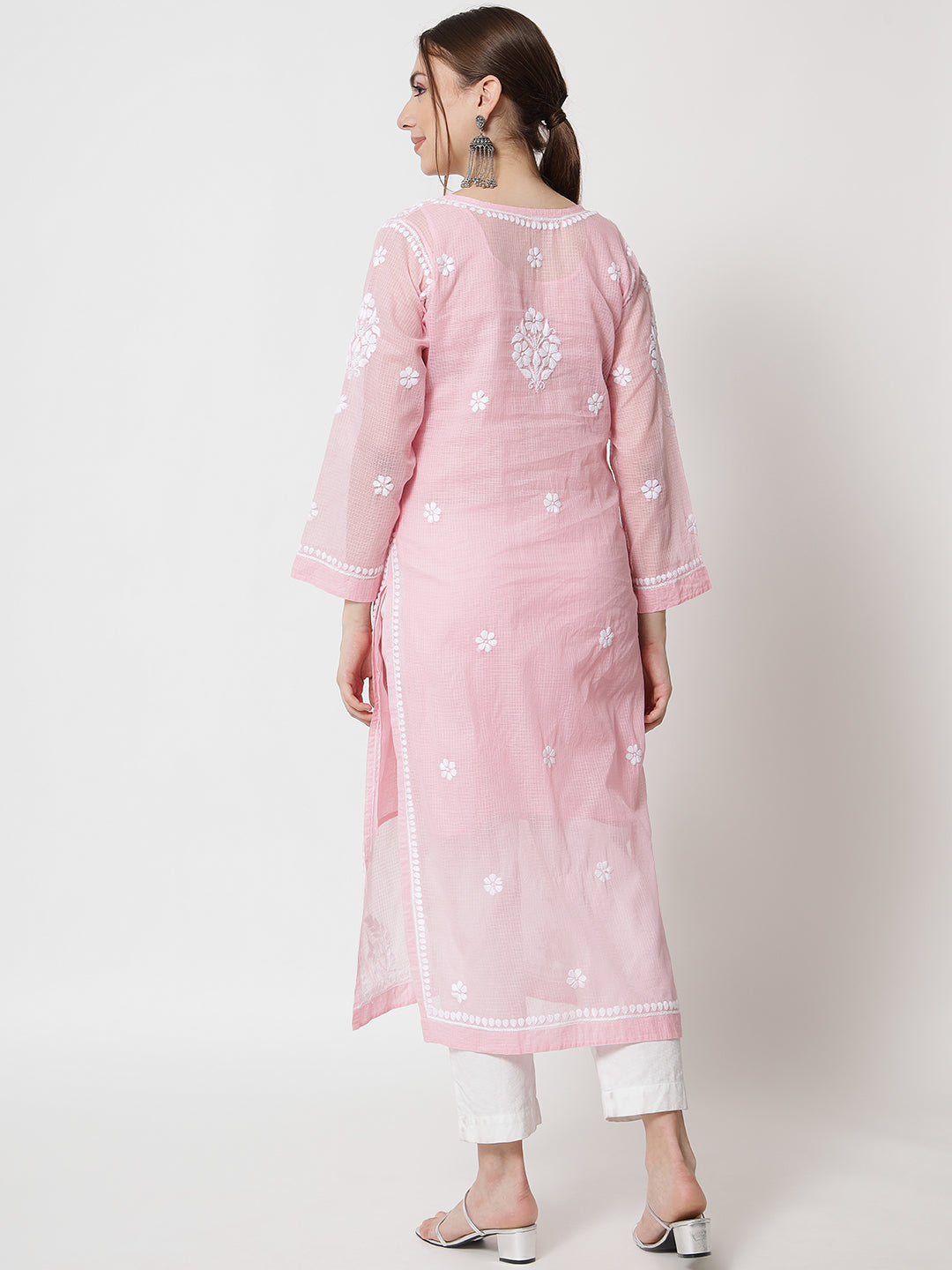 Hand Embroidered Chikankari Kota Cotton Straight Kurta with matching Slip- PC3537