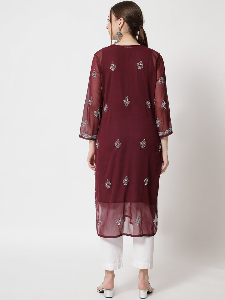 Hand Embroidered Chikankari Georgette Straight Kurta With Matching Slip- PC3484