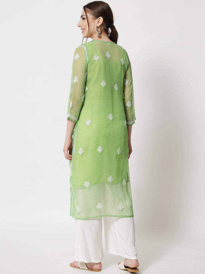 Hand Embroidered Chikankari Georgette Straight Kurta With Matching Slip- PC3484