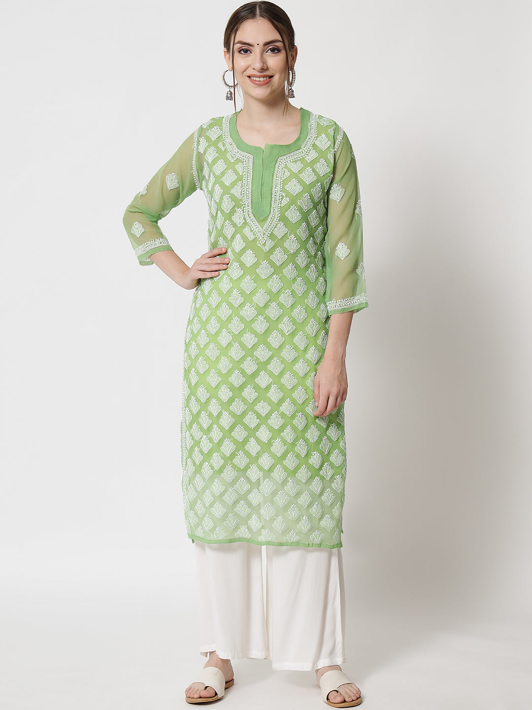 Hand Embroidered Chikankari Georgette Straight Kurta With Matching Slip- PC3484