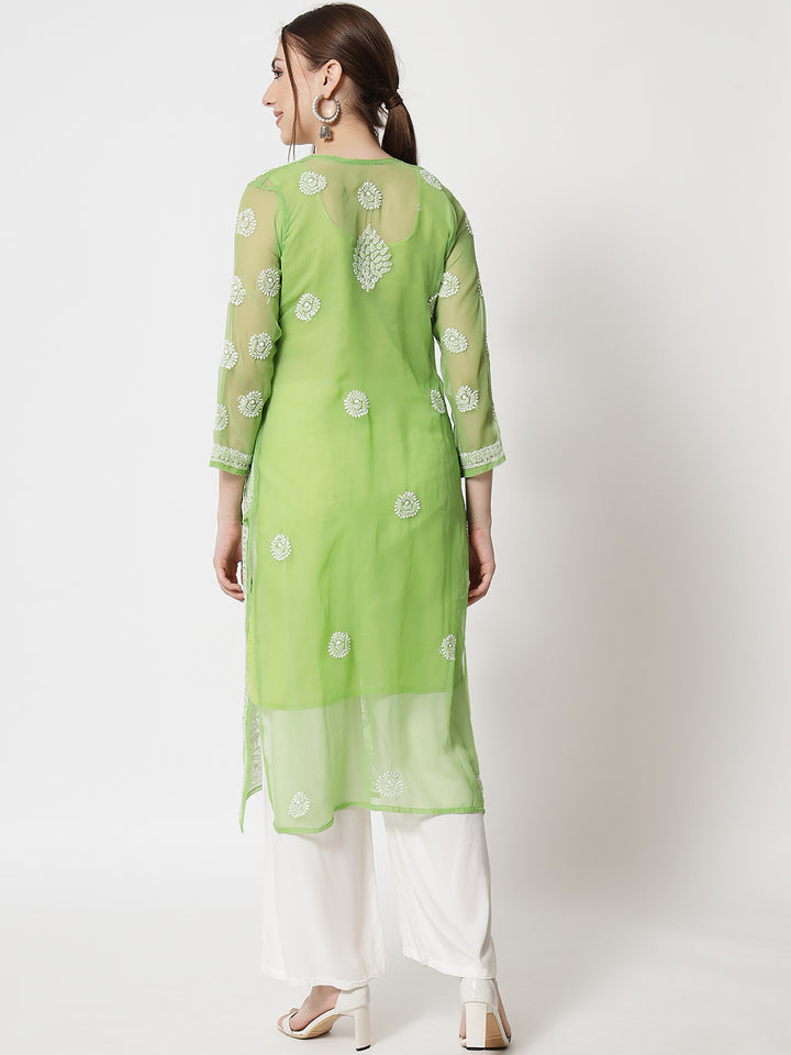 women Hand Embroidered Chikankari Georgette Straight Kurta With Matching Slip- PC3533