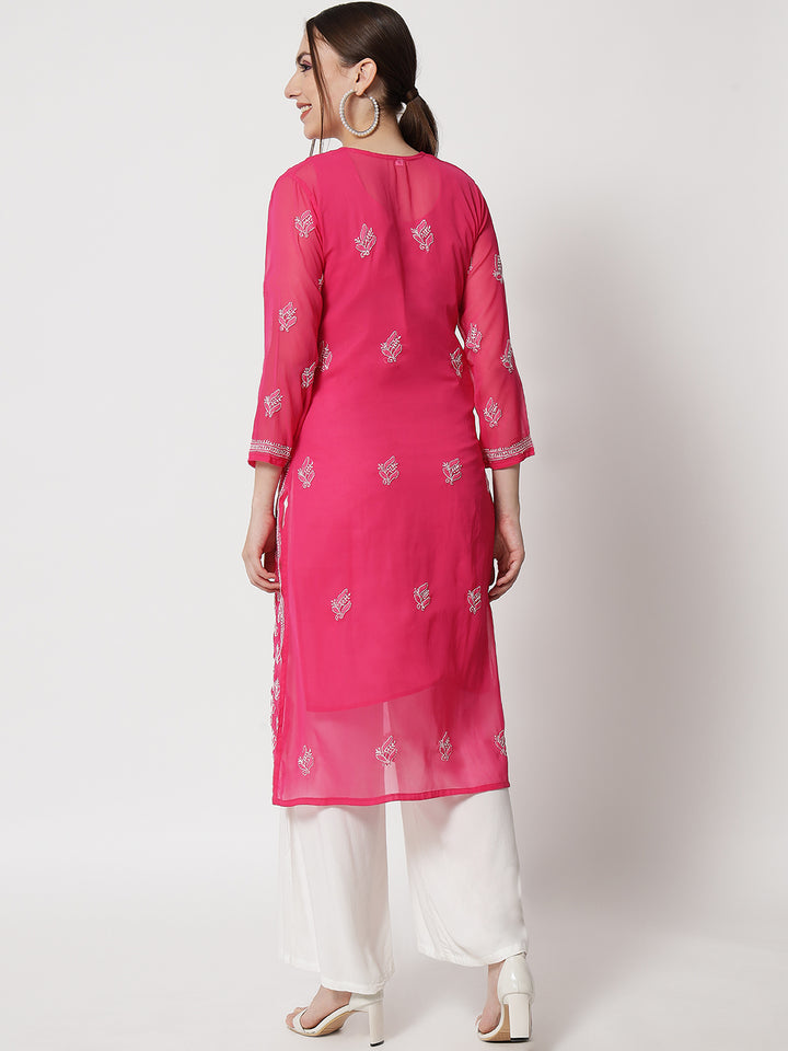 Hand Embroidered Chikankari Georgette Straight Kurta With Matching Slip- PC3484