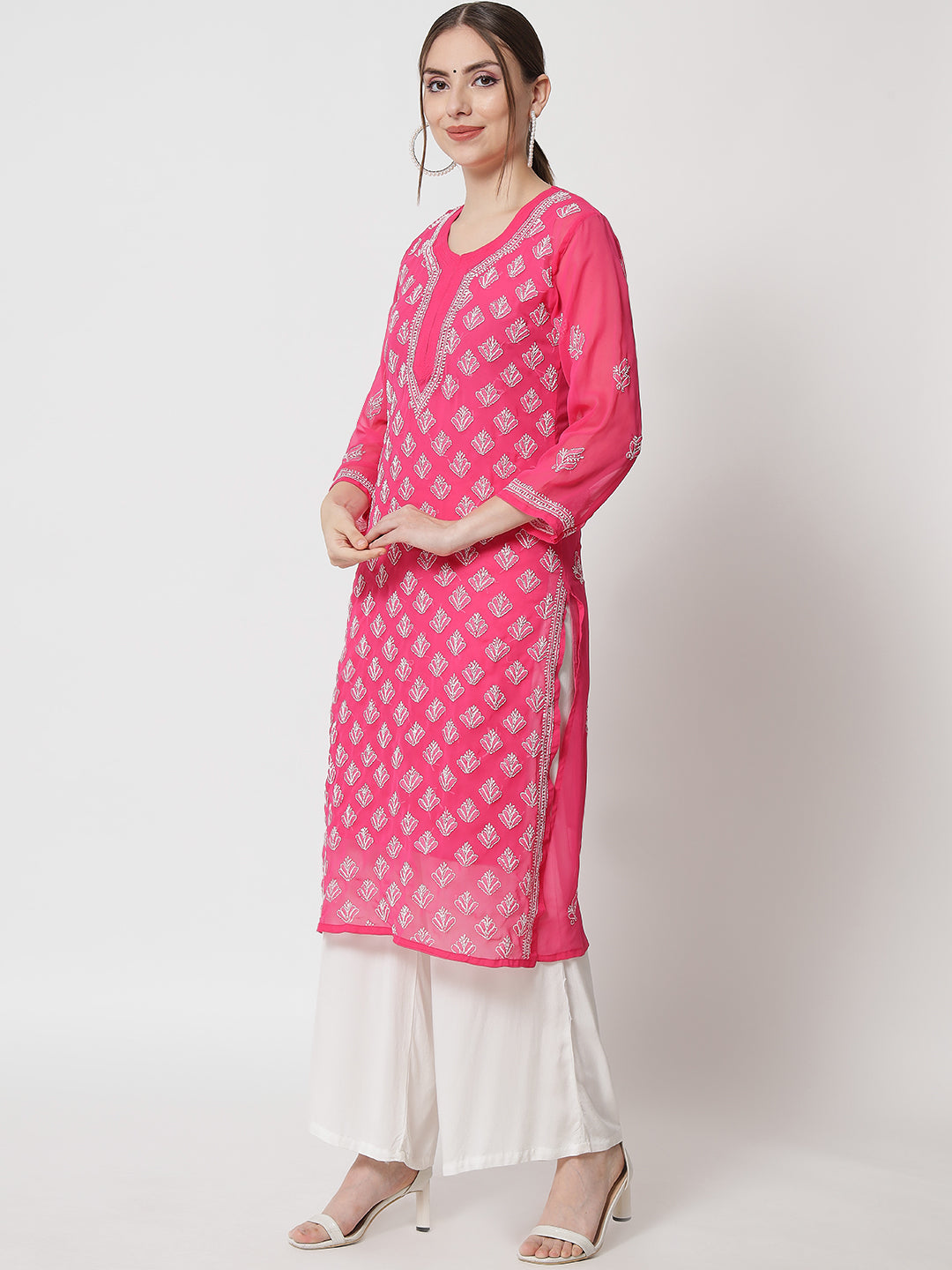 Hand Embroidered Chikankari Georgette Straight Kurta With Matching Slip- PC3484