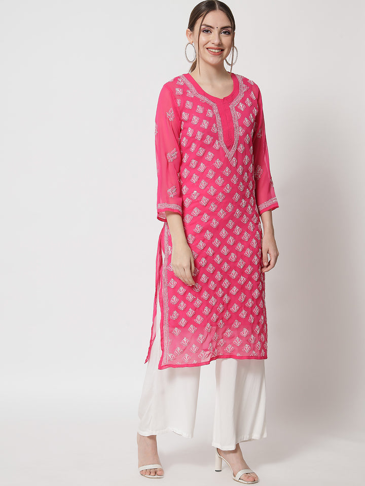 Hand Embroidered Chikankari Georgette Straight Kurta With Matching Slip- PC3484