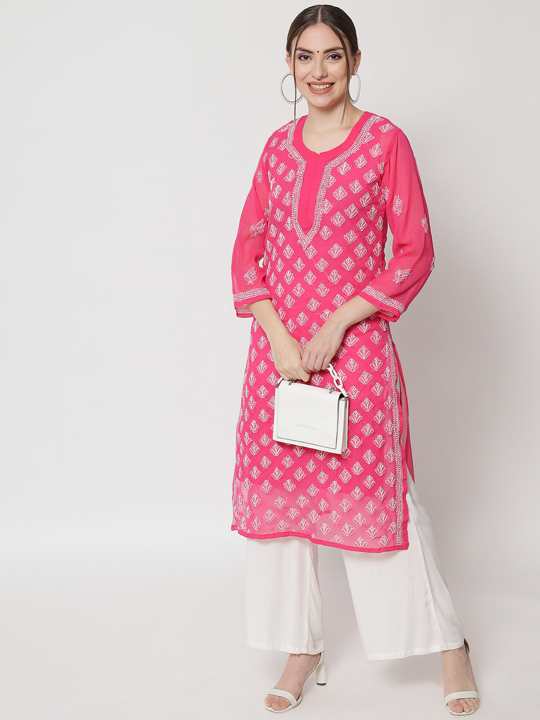 Hand Embroidered Chikankari Georgette Straight Kurta With Matching Slip- PC3484