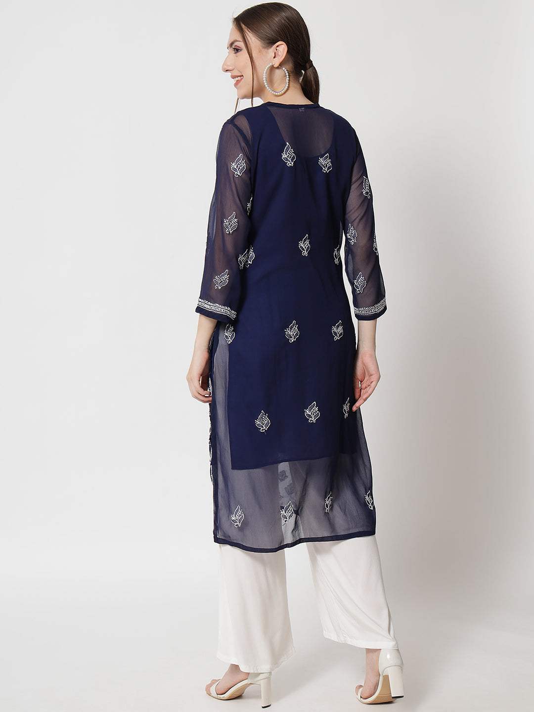 Hand Embroidered Chikankari Georgette Straight Kurta With Matching Slip- PC3484