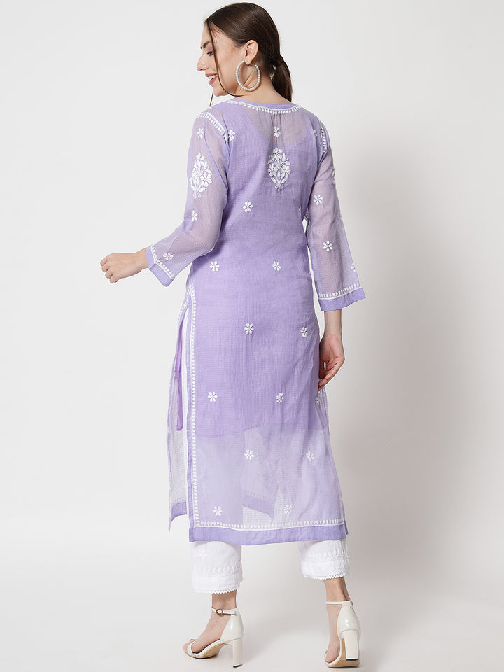 Hand Embroidered Chikankari Kota Cotton Straight Kurta with matching Slip- PC3537