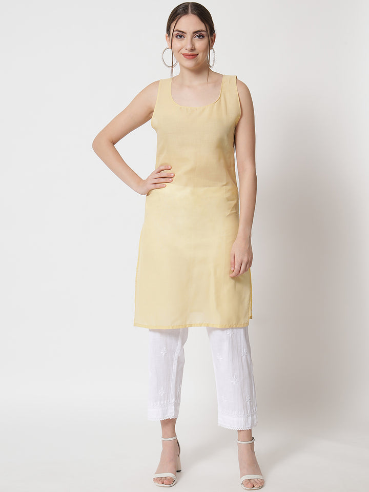 Hand Embroidered Chikankari Kota Cotton Straight Kurta with matching Slip- PC3537