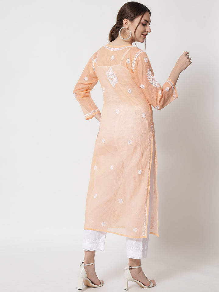 Hand Embroidered Chikankari Kota Cotton Straight Kurta with matching Slip- PC3537