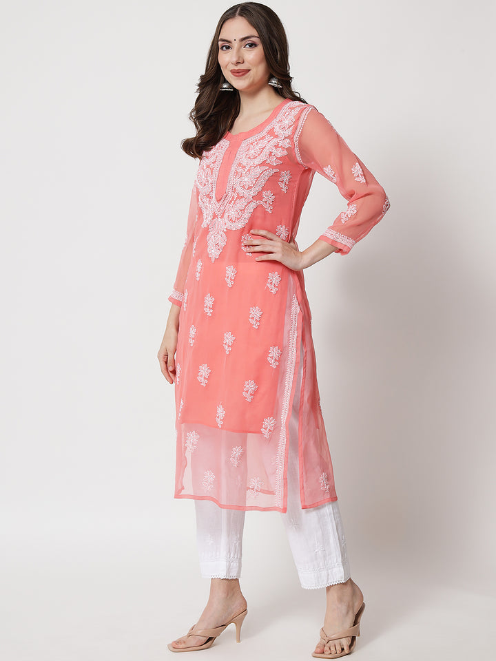 Hand Embroidered Chikankari Georgette straight Kurta with matching slip- PC3487