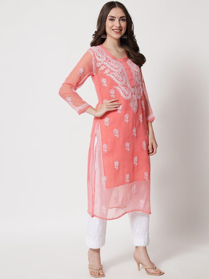 Hand Embroidered Chikankari Georgette straight Kurta with matching slip- PC3487