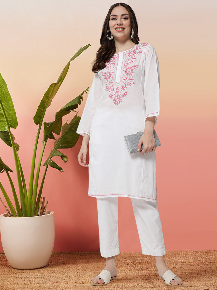 Hand Embroidered Chikankari Cotton Straight Kurta-NM125