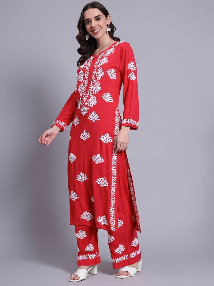 Women Hand Embroidered Chikankari Rayon kurta set PC4084KS