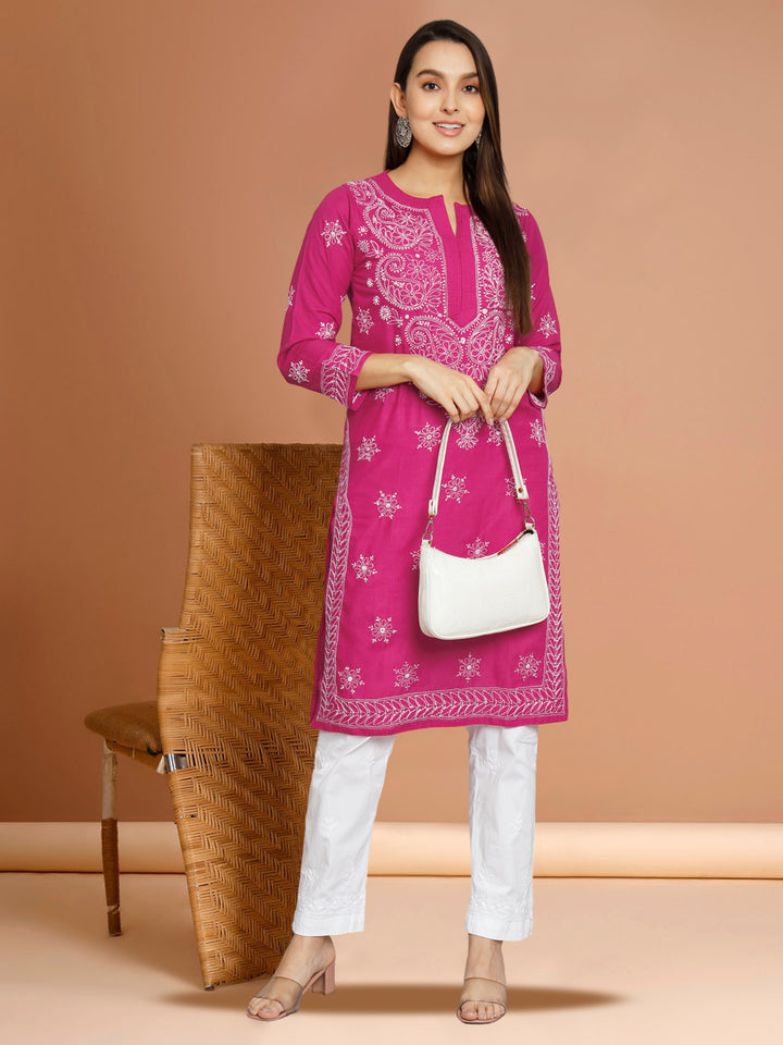 Hand Embroidered Cotton Straight Kurta-PC3435