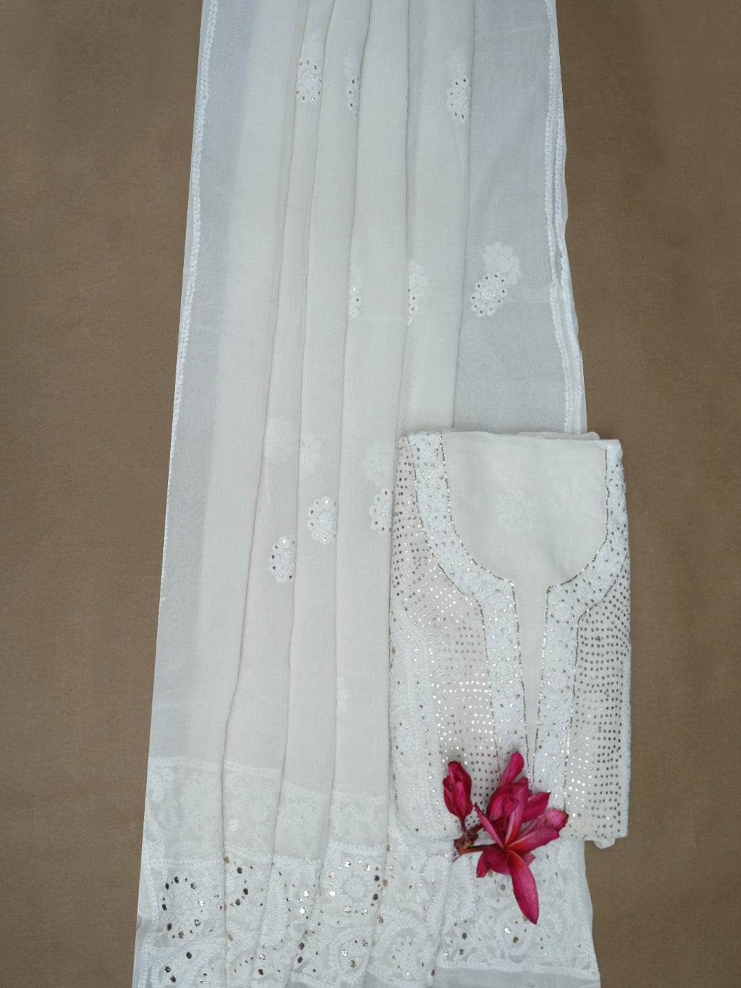 Women Hand Embroidered Chikankari Viscose Georgette Dressmaterial PC4124-WHITE6