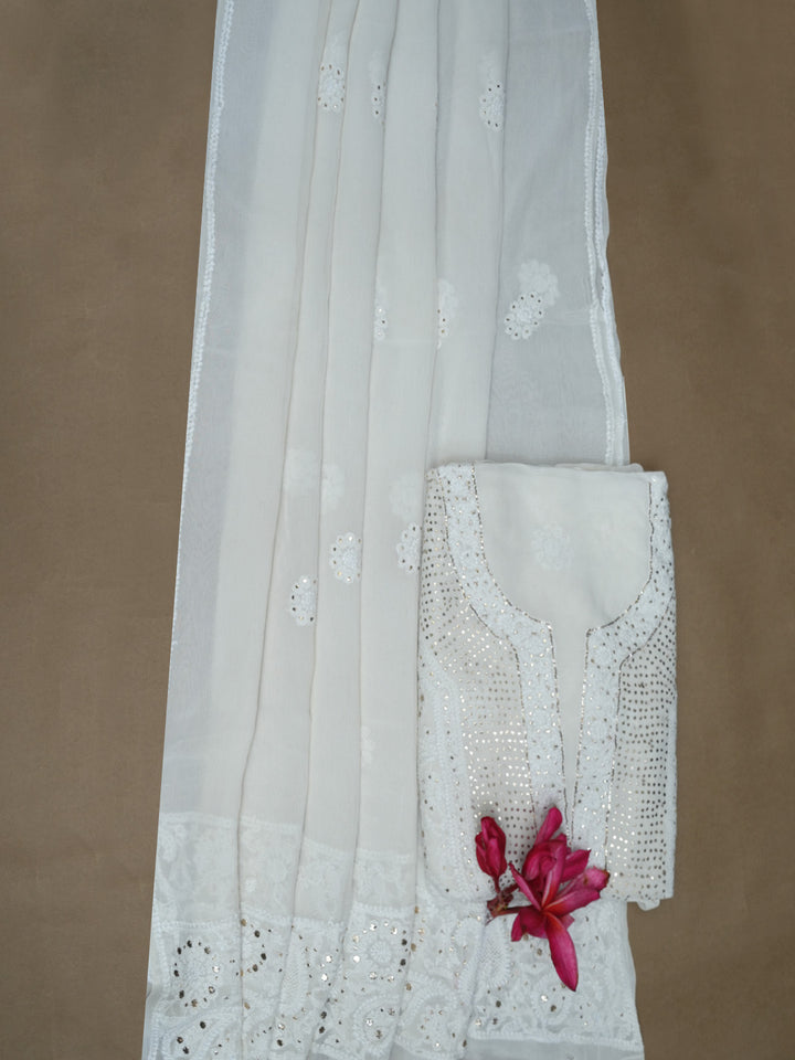 Women Hand Embroidered Chikankari Viscose Georgette Dressmaterial PC4124-WHITE6