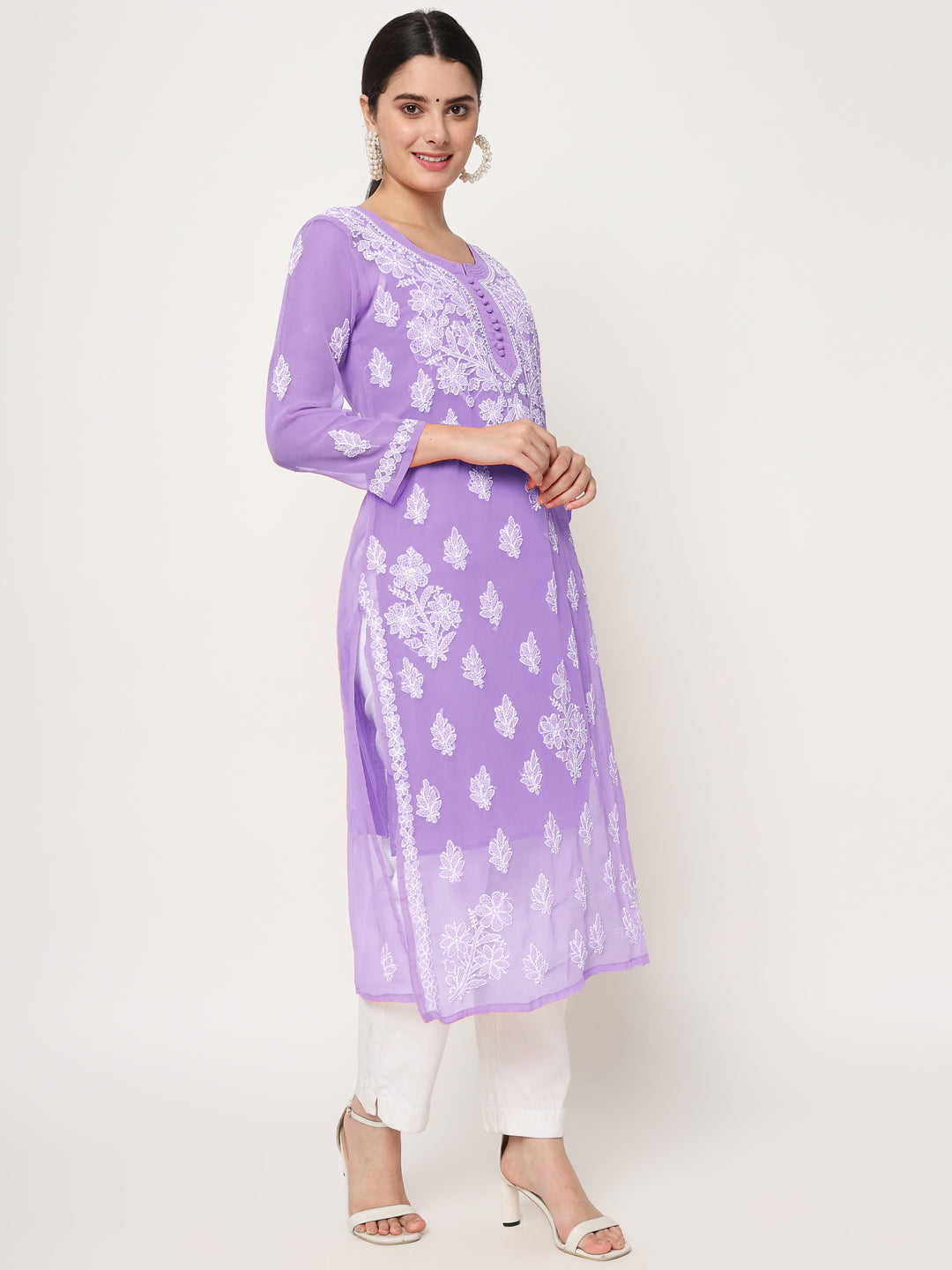 Hand Embroidered Georgette Straight Kurta With Matching Slip-PC3560