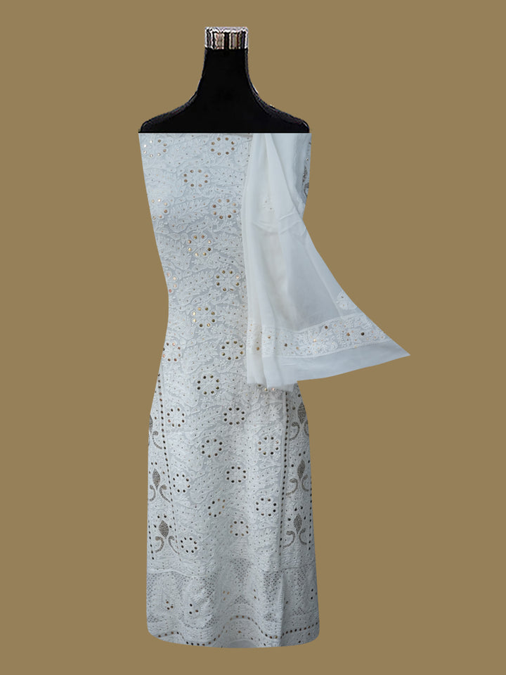 Women Hand Embroidered Chikankari Viscose Georgette Dressmaterial PC4124-WHITE1