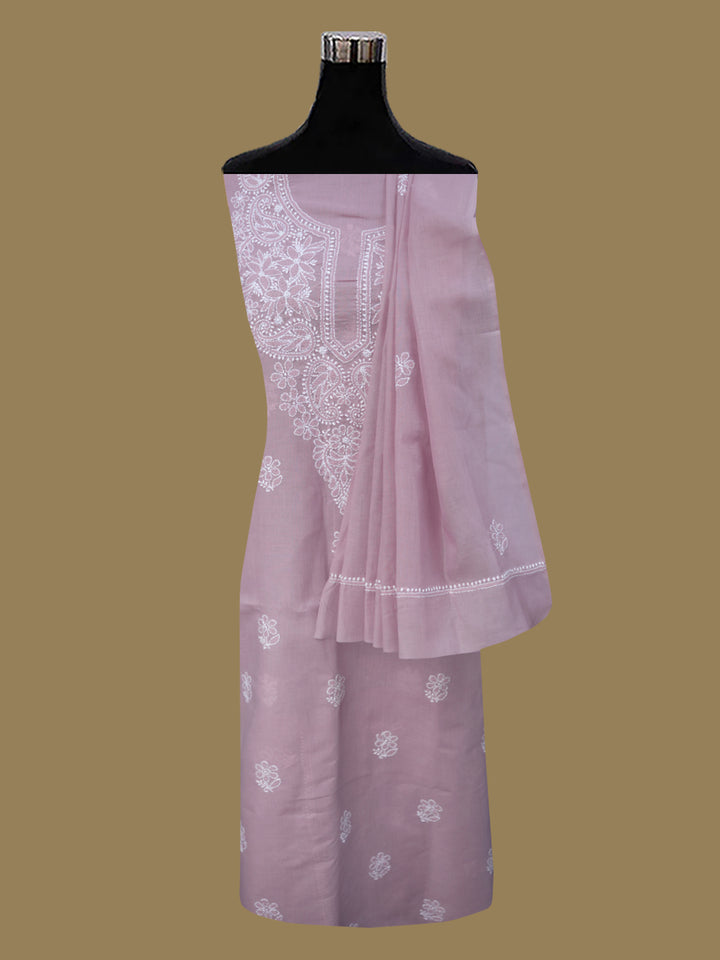 Women Hand Embroidered Chikankari Cotton Dressmaterial PCSCU00104FS-ONIONPINK