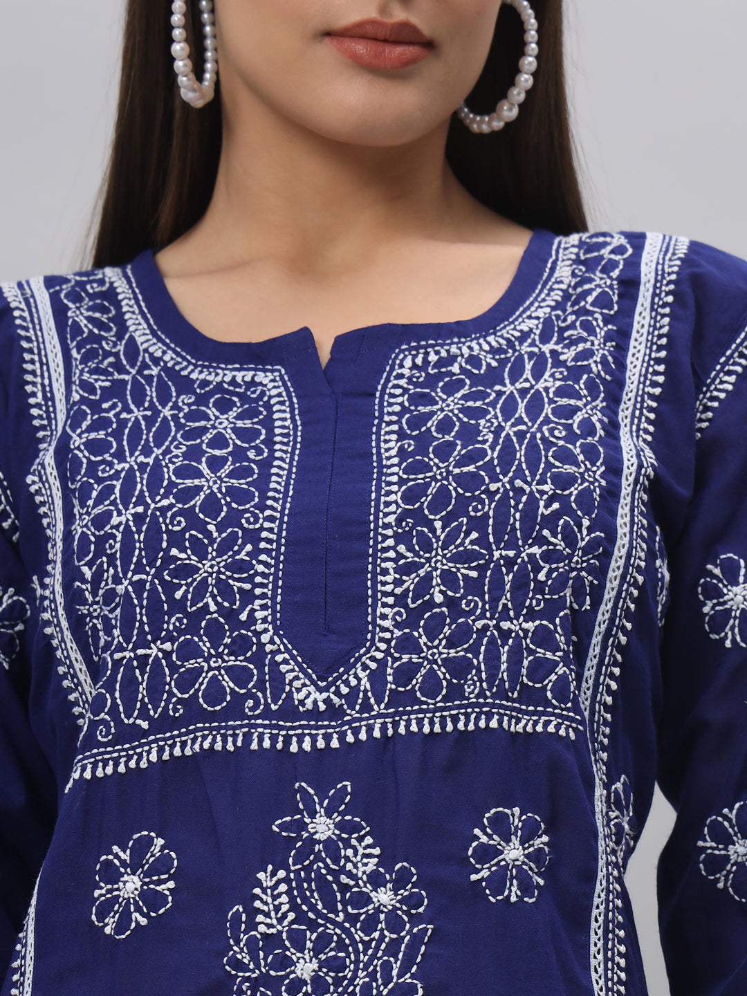 Women Hand Embroidered Chikankari Cotton Straight Kurti- PC3614