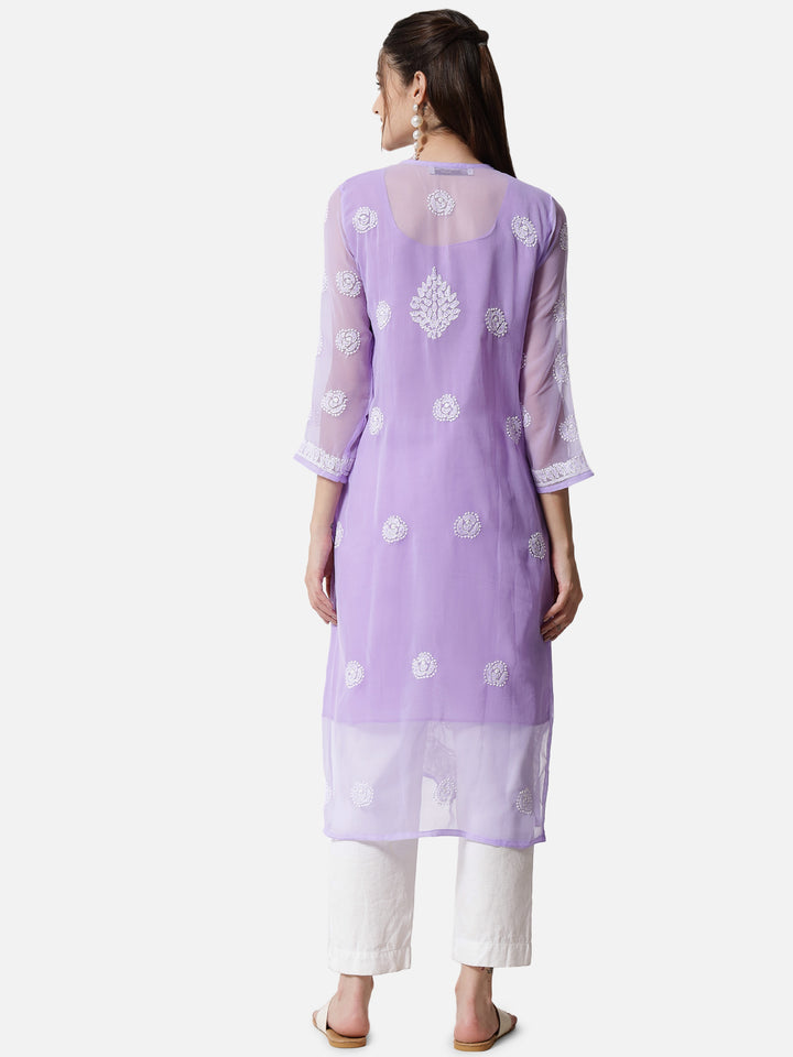 women Hand Embroidered Chikankari Georgette Straight Kurta With Matching Slip- PC3533