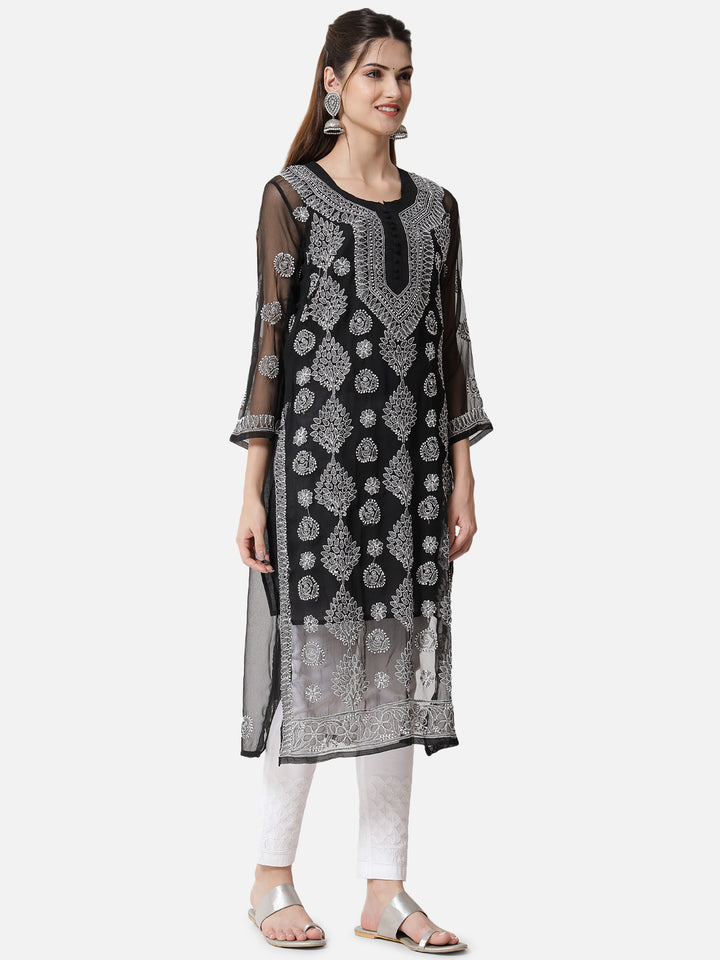 women Hand Embroidered Chikankari Georgette Straight Kurta With Matching Slip- PC3533