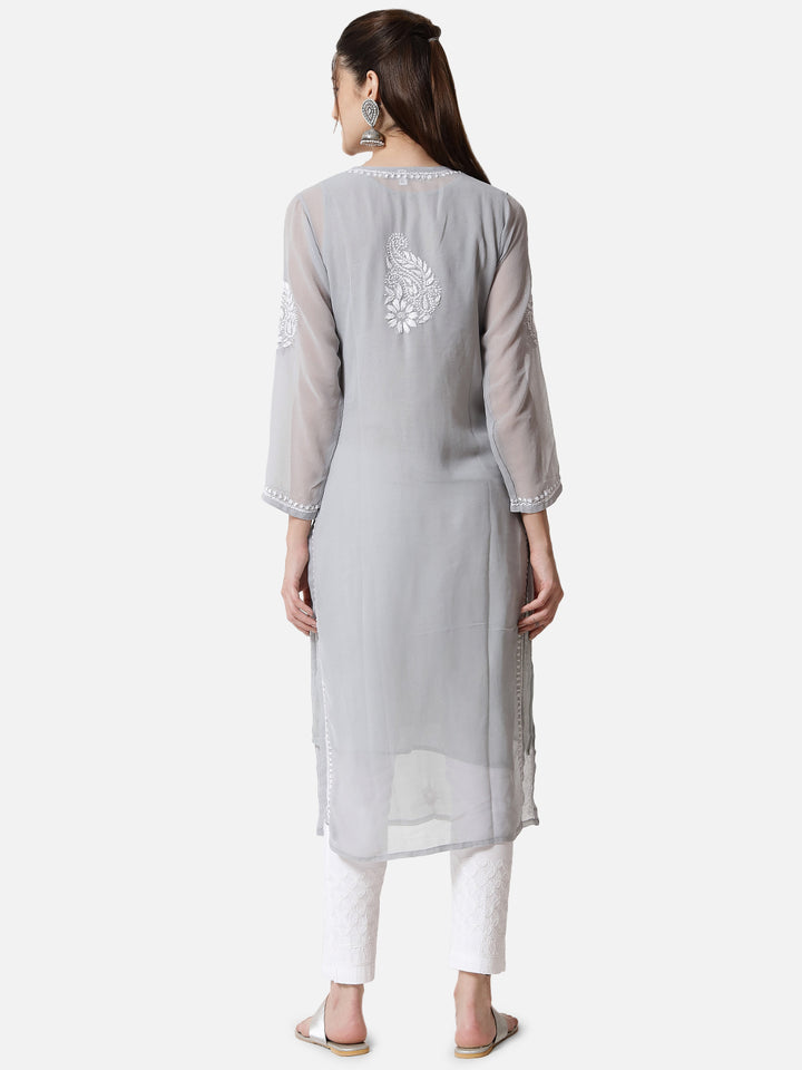 Hand Embroidered Georgette Straight Kurta With Matching Slip-PC3512