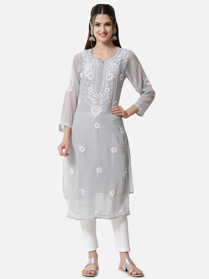 Hand Embroidered Georgette Straight Kurta With Matching Slip-PC3512