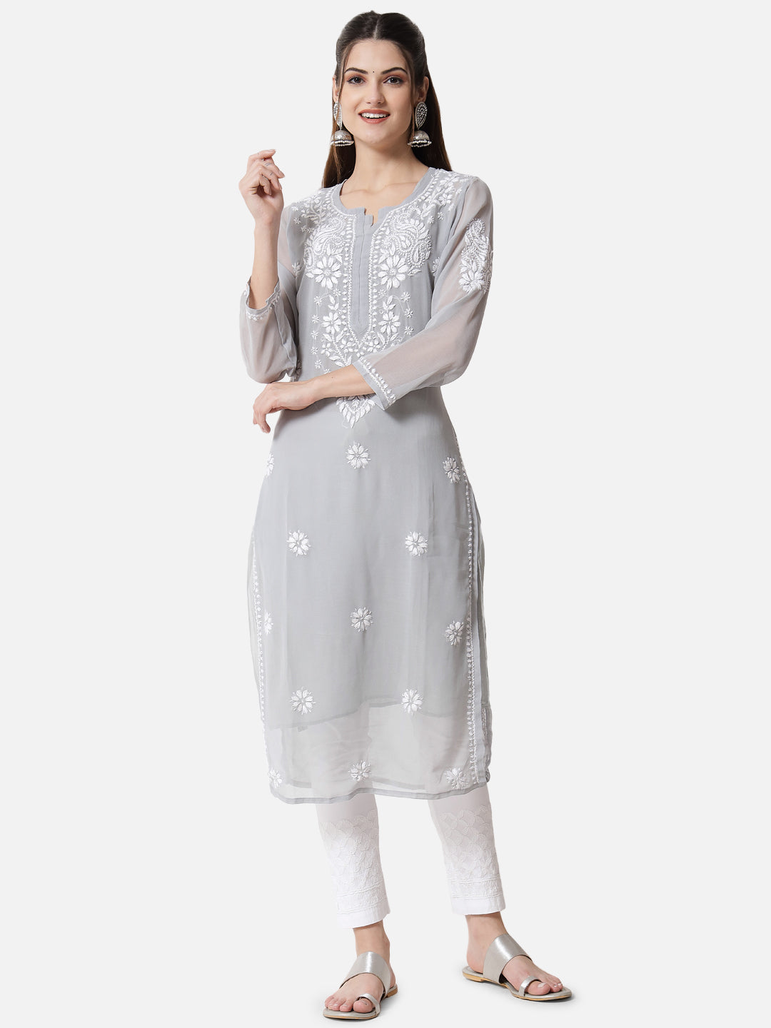 Hand Embroidered Georgette Straight Kurta With Matching Slip-PC3512