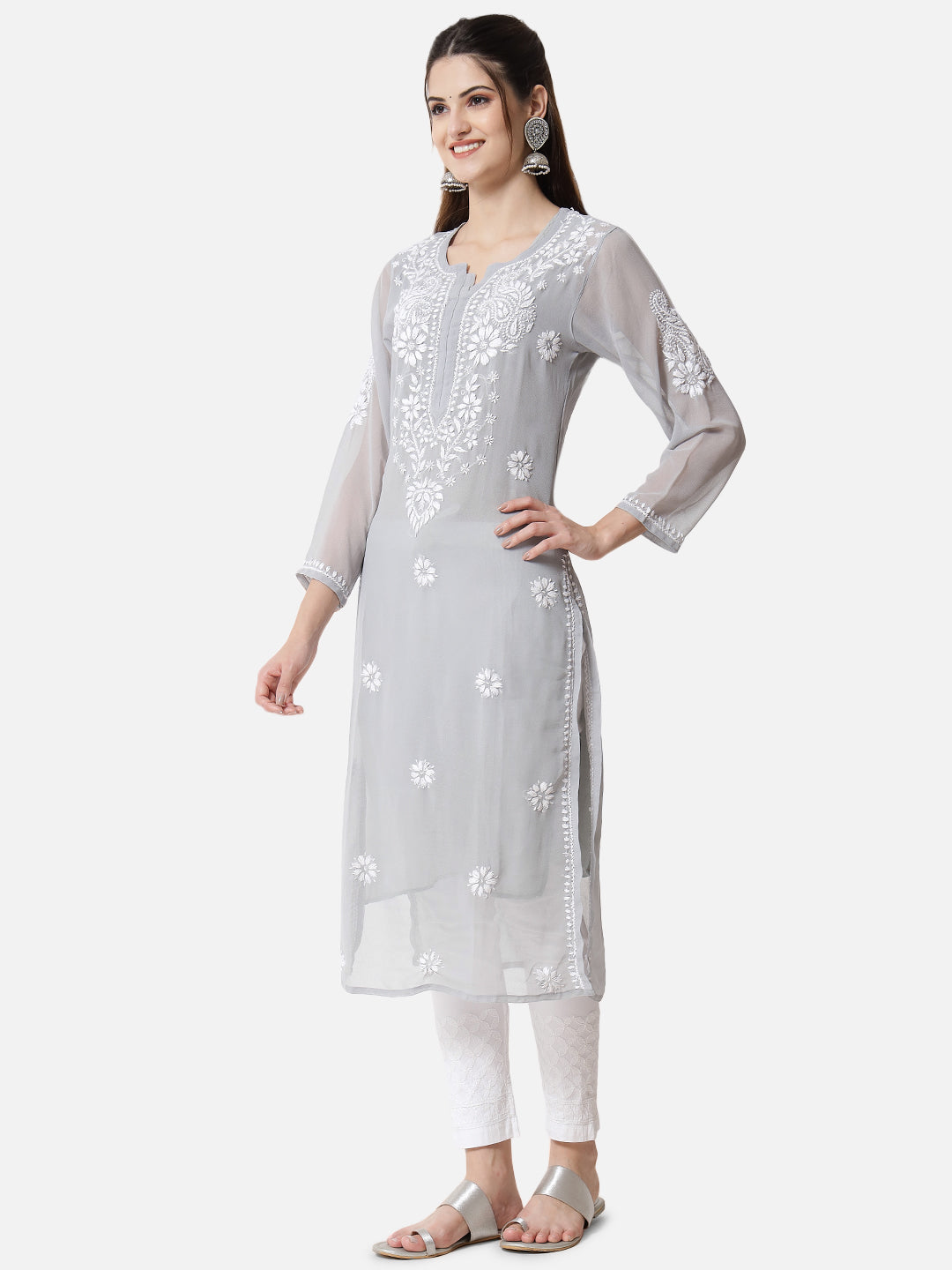 Hand Embroidered Georgette Straight Kurta With Matching Slip-PC3512