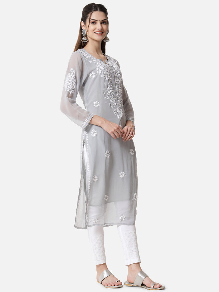 Hand Embroidered Georgette Straight Kurta With Matching Slip-PC3512