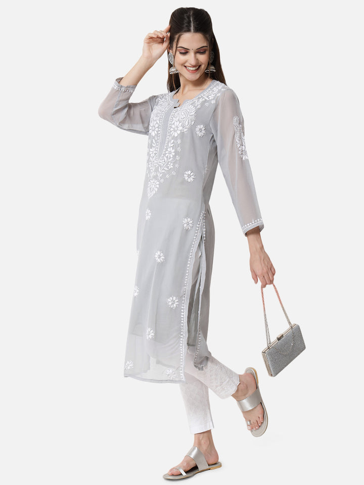 Hand Embroidered Georgette Straight Kurta With Matching Slip-PC3512