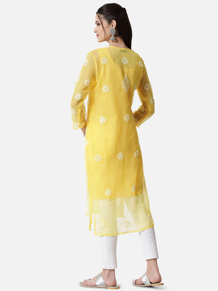 women Hand Embroidered Chikankari Georgette Straight Kurta With Matching Slip- PC3533