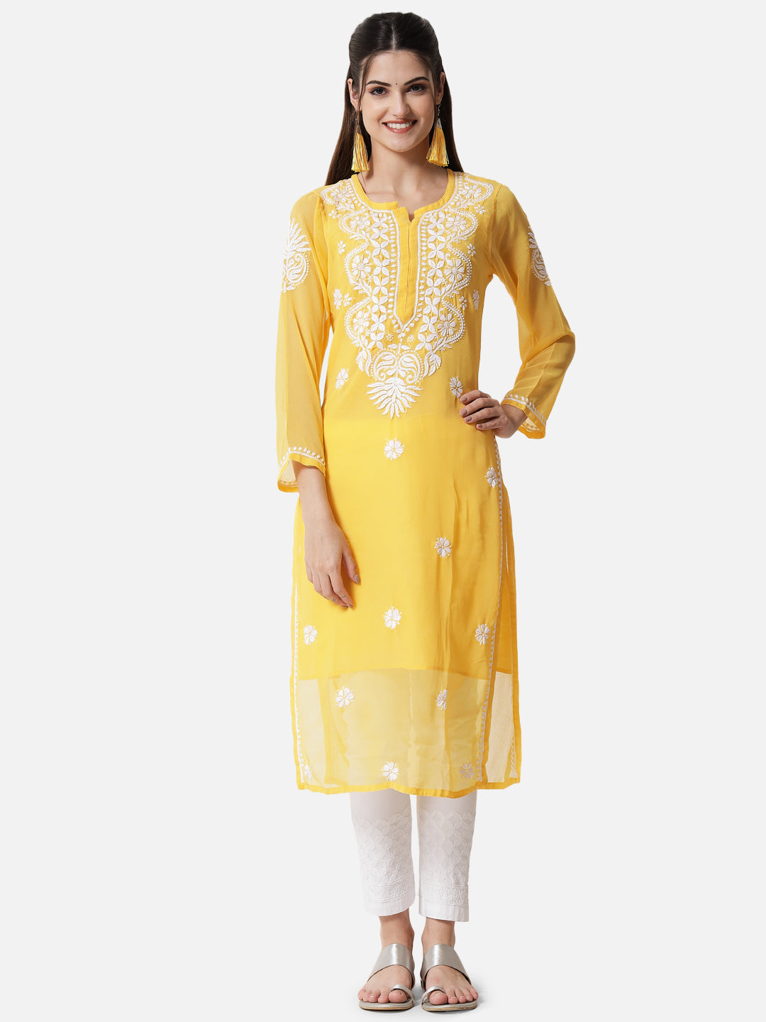 Hand Embroidered Georgette Straight Kurta With Matching Slip-PC3512