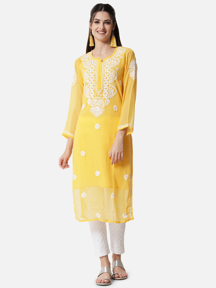 Hand Embroidered Georgette Straight Kurta With Matching Slip-PC3512