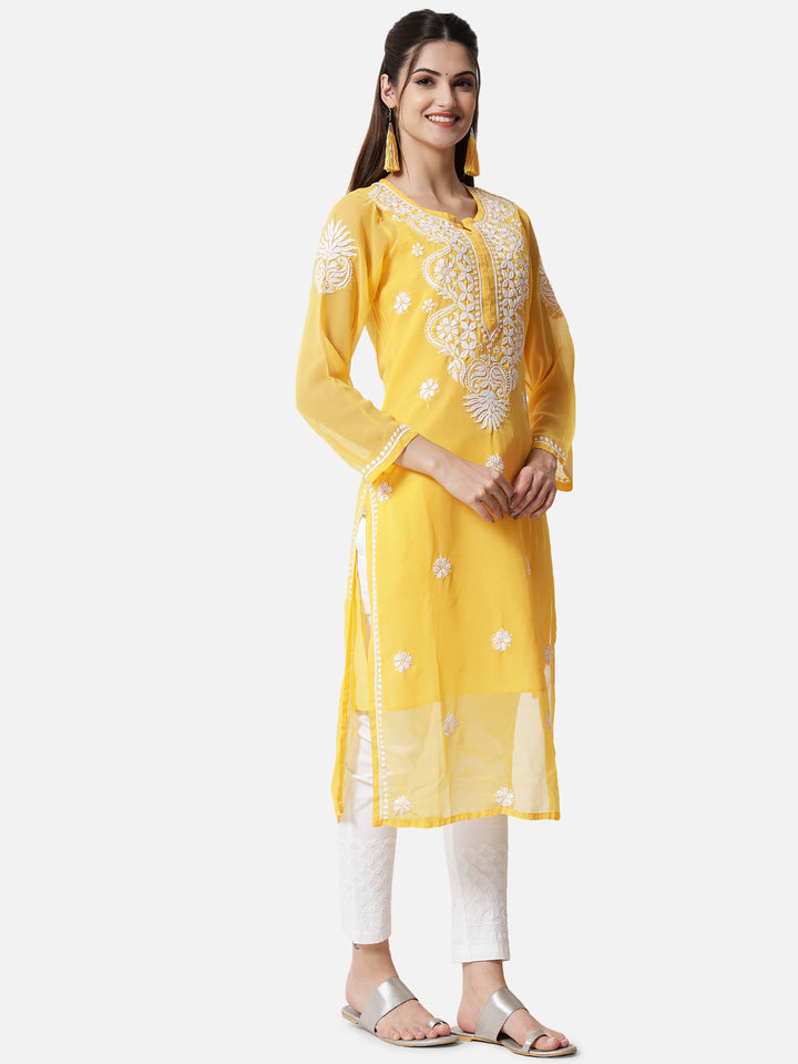 Hand Embroidered Georgette Straight Kurta With Matching Slip-PC3512