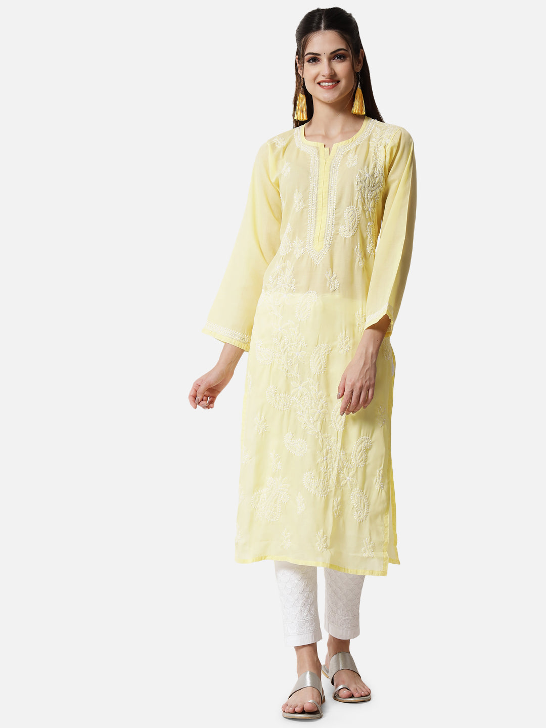 Hand Embroidered Chikankari Cotton Straight Kurta PC3496