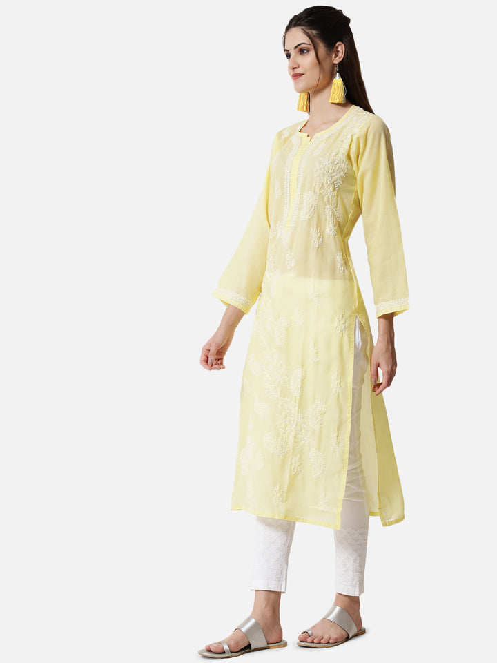 Hand Embroidered Chikankari Cotton Straight Kurta PC3496