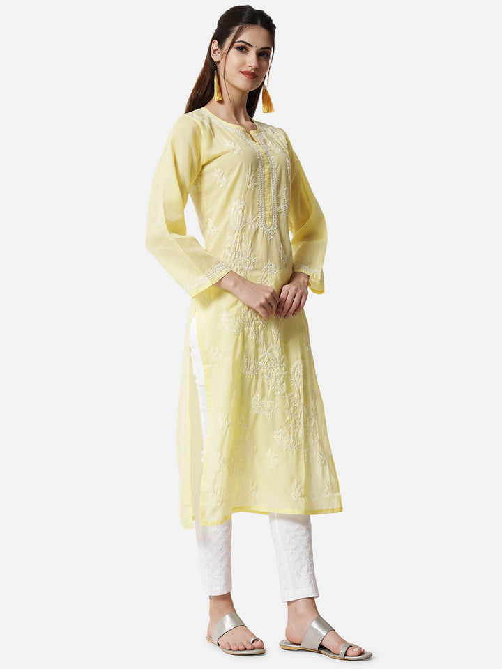 Hand Embroidered Chikankari Cotton Straight Kurta PC3496