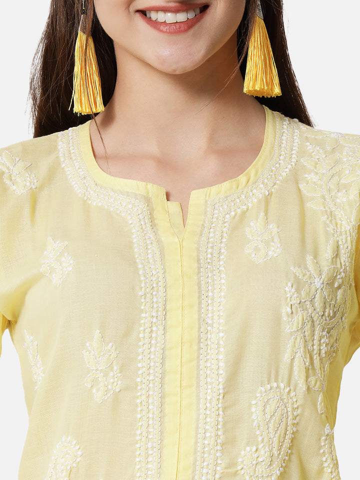 Hand Embroidered Chikankari Cotton Straight Kurta PC3496