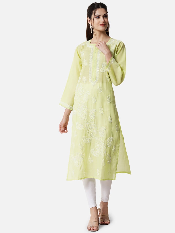 Hand Embroidered Chikankari Cotton Straight Kurta PC3496