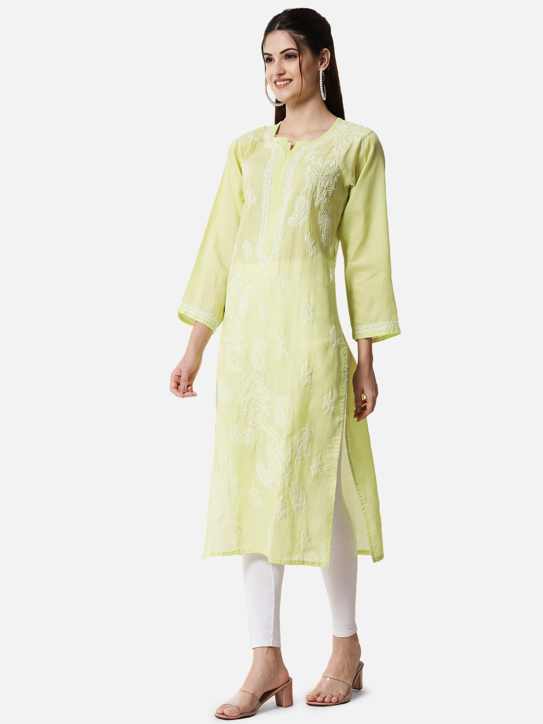 Hand Embroidered Chikankari Cotton Straight Kurta PC3496