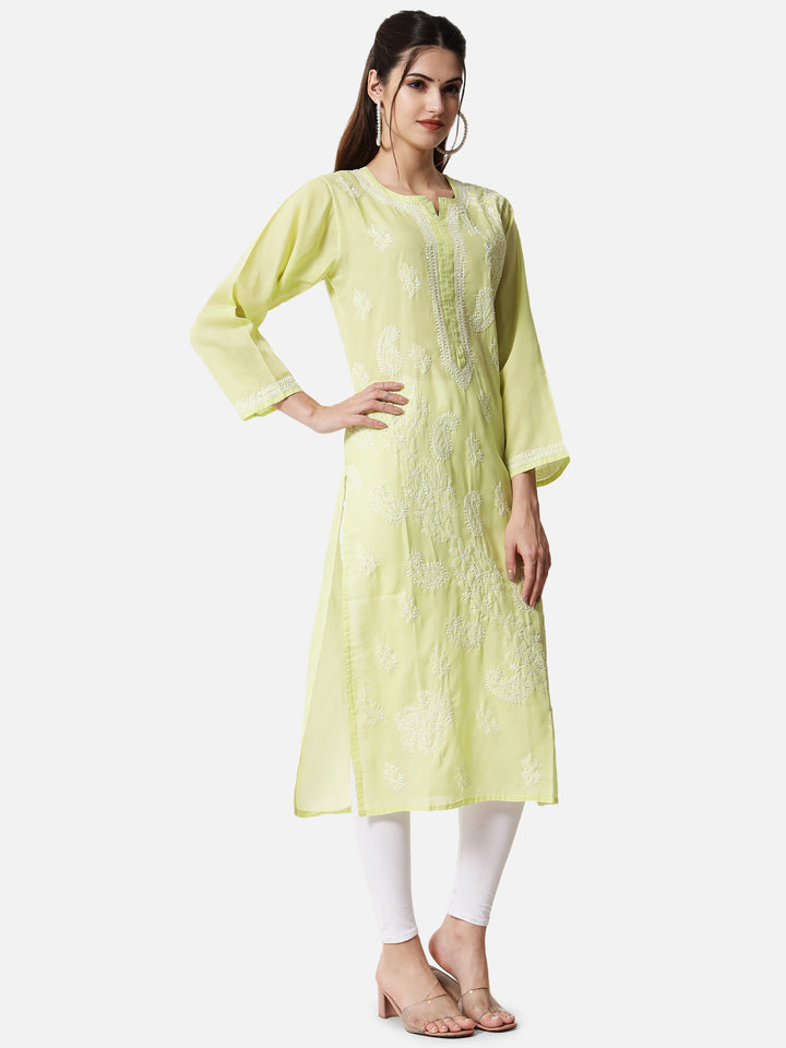 Hand Embroidered Chikankari Cotton Straight Kurta PC3496