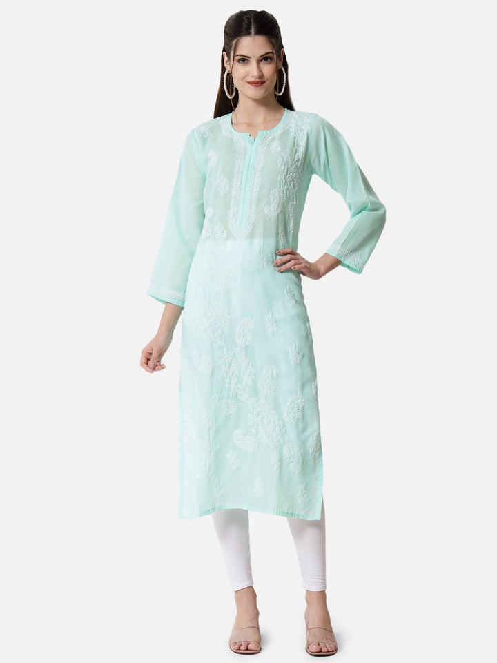 Hand Embroidered Chikankari Cotton Straight Kurta PC3496