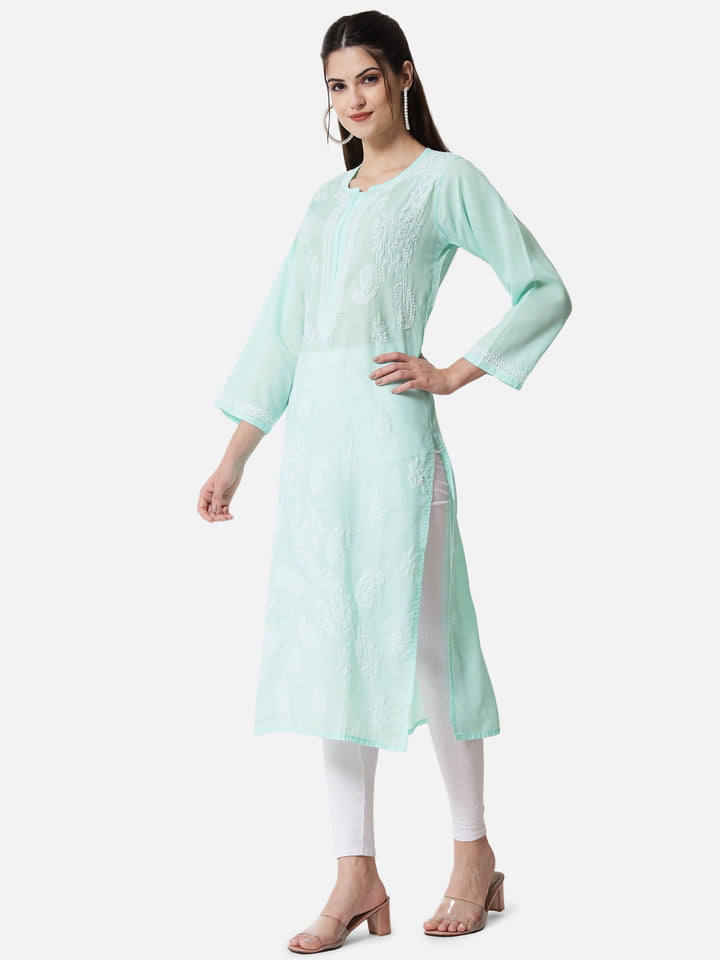 Hand Embroidered Chikankari Cotton Straight Kurta PC3496