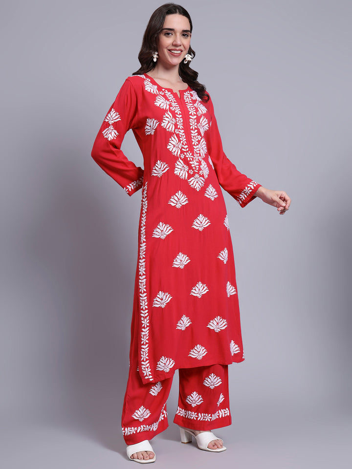 Women Hand Embroidered Chikankari Rayon kurta set PC4084KS