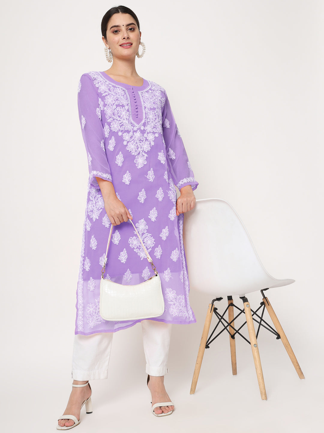 Hand Embroidered Georgette Straight Kurta With Matching Slip-PC3560